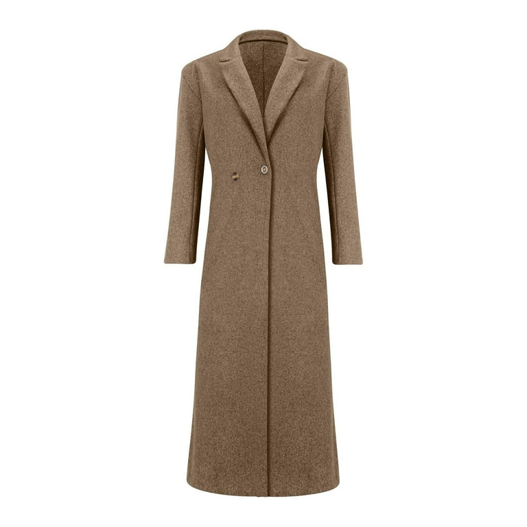 Brown Jackets for Women's Winter Double Breasted Wool Coat Long