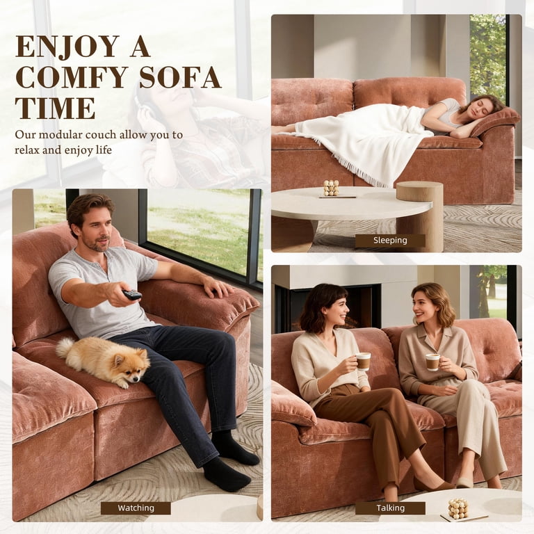 Aukfa 3-Piece Cloud Modular Sectional Sofa for Living Room, Ice