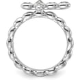 thumbnail image 2 of Solid Sterling Silver Stackable Expressions Rhodium-plated Aquamarine Cross Ring - Ring Size 5.0, 2 of 7