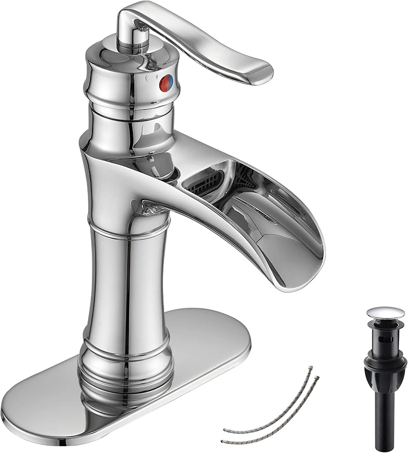 GGStudy Chrome Bathroom Faucet Waterfall Single Handle One Hole
