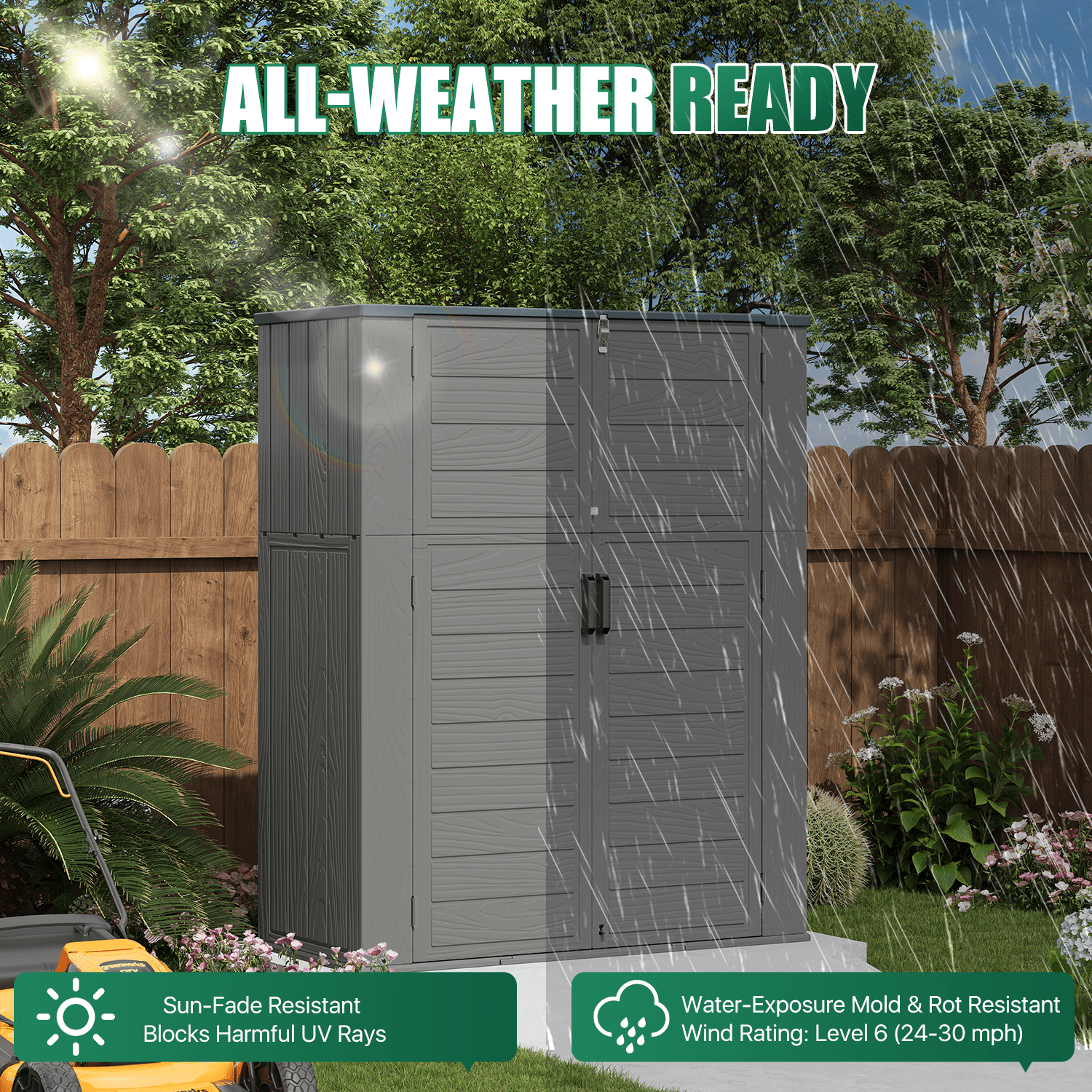 LazySunsets Waterproof Resin Gardening Supplies Storage Shed, 5.8 ft x 4.7 ft x 2.2 ft, Gray