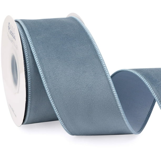 Cinta Ribbli Dusty de terciopelo azul con alambre, 6,35 cm, Navidad, 10 m