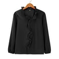 thumbnail image 5 of Ruffled Tops for Women Boho V Neck Blouses Fall Outfit 2026 Button Up Shirt Shirts for Women Button Down Blouse Long Lantern Sleeve Blouse V Neck Ruffle Blouse Turn Down Collar Black L, 5 of 9