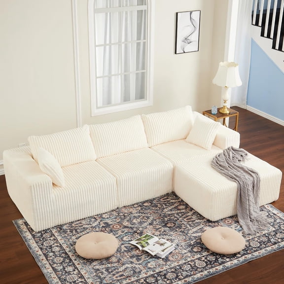 108" Modular Sectional Sofa, Cloud Sectional Couches for Living Room, Modular L-Shape Sofa Couch with Chaise, Corduroy Sponge Compression Sofa with Deep Seat for Living Room Bedroom