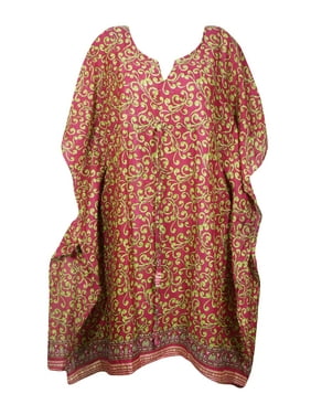 Mogul Women Pink Printed Caftan Dress Beach Bikini Cover Up Tunic Kaftan 3XL