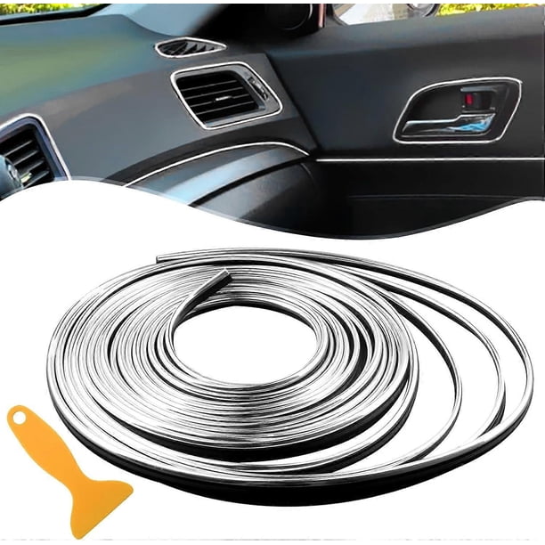 Car Interior Trim Strips - 10M Universal Car Gap Fillers Automobile Line Decorative Accessories DIY Flexible Strip Garnish Accessory (Silver)