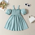 thumbnail image 2 of Coerni Girls Summer Casual Dress Boho Flower Girl Dress Puff Sleeve A-Line Formal Dresses for Wedding Party 2or7 Years, 2 of 7