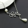thumbnail image 6 of Besufy 1pcs Woman White Pearl Droplet Thread Necklace-Hollow Branch Pendent-Silver Tone, 6 of 6