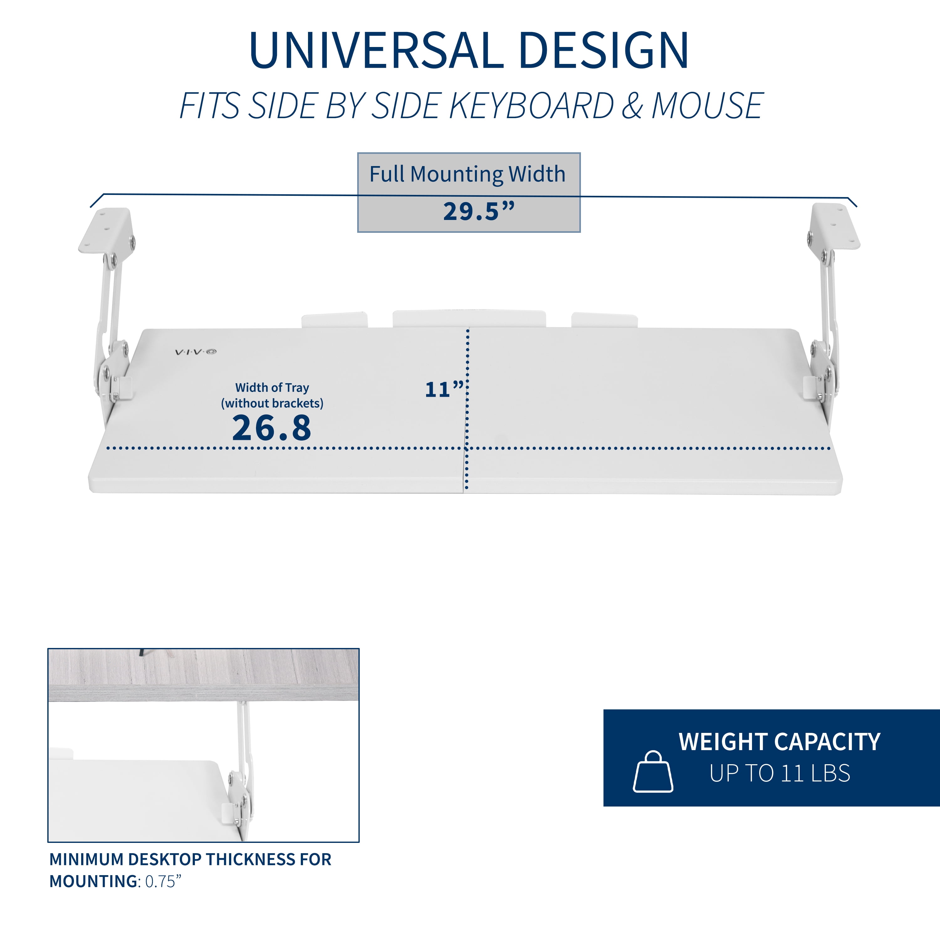 VIVO White Extra Sturdy Under Desk Keyboard Tray with Swinging Height Adjustment
