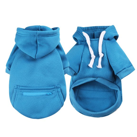 CICRKHB Soft Dog Hoodie with Zipper Pocket, Pet Hooded Pullover Sweatshirt, Warm Clothes for Small & Medium Puppy Dogs(Blue, L)