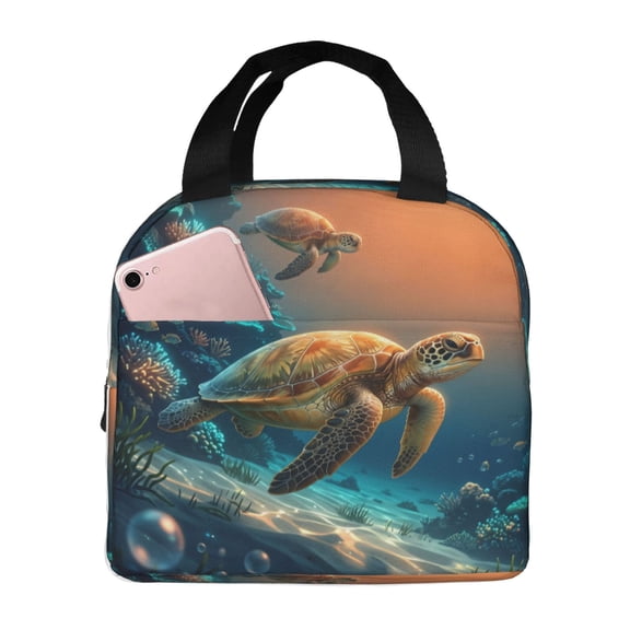 Sea Turtle Insulated Lunch Bag Ocean Art For Women Men Ladies Adults, Reusable Thermal Meal Bag And Cooler Tote For Office Work Travel Picnic