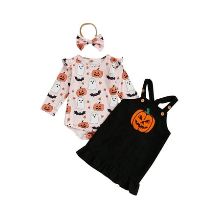 

CocMouse Baby Skirt Set Flying Sleeve Romper Pumpkin Suspender Dress Headband