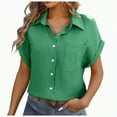 thumbnail image 3 of ORT Womens Short Sleeve Button up Dress Shirt Textured Collared Summer Work Blouse(Green-01,S), 3 of 8