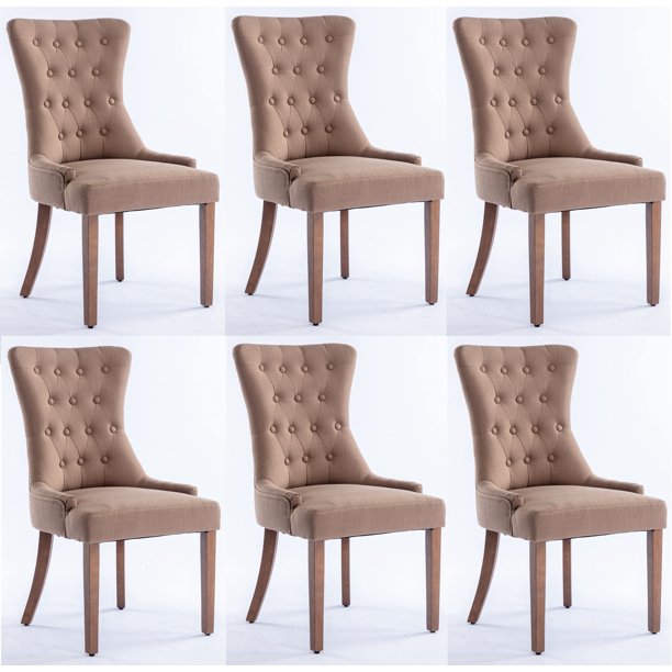 Set of 6 Wingback Upholstered Dining Chairs with Linen Fabric, Fabric