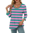 thumbnail image 5 of hotojiny T Shirts for Women Spring Fashion Striped Crew Neck Casual Tops Summer Soft 3/4 Sleeve Loose Tees Clothes, 5 of 7