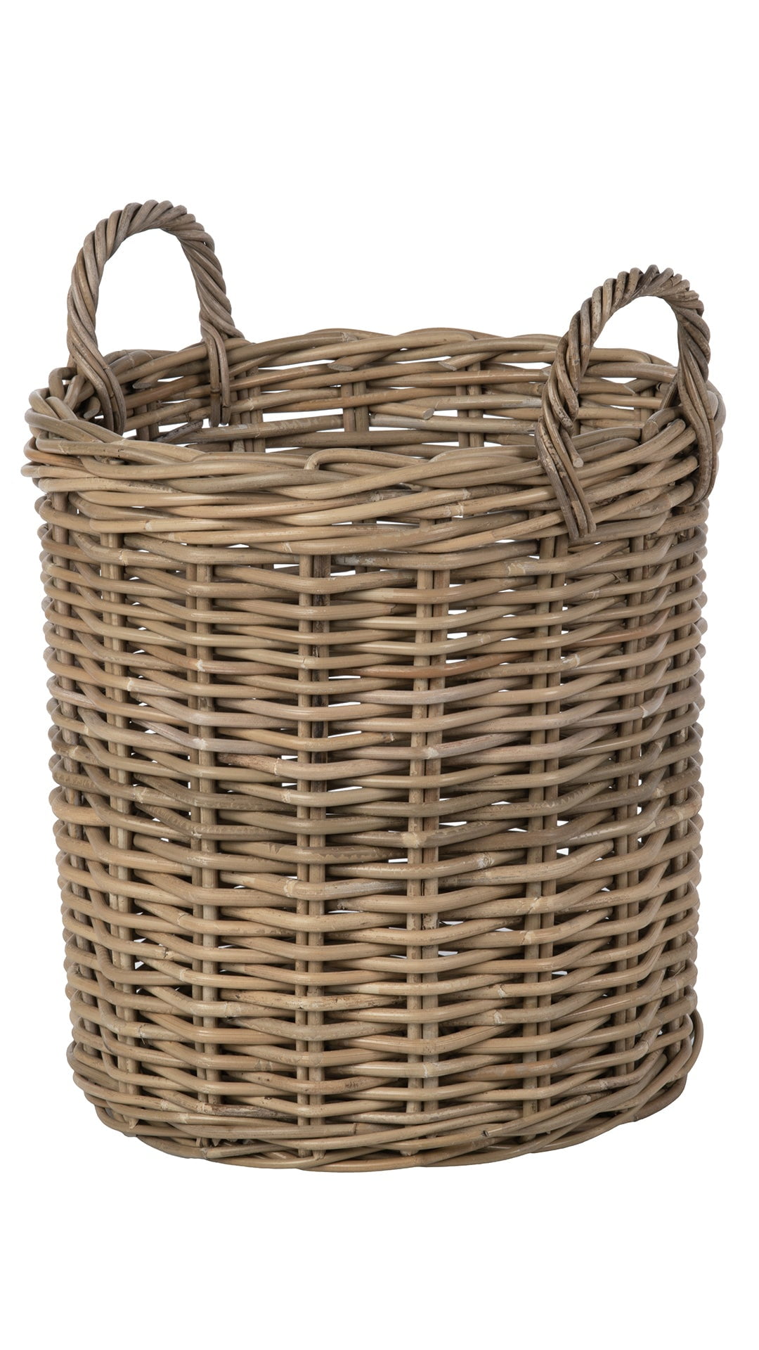 Kouboo Rattan Round Basket &, Nursery, Handwoven With Handles, Organizer, Indoor & Outdoor Planter Basket, Gray