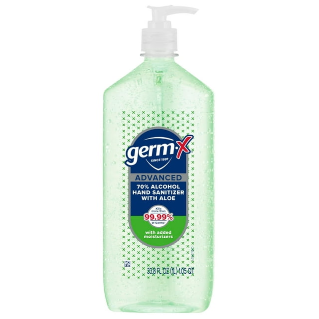 Germ-X Desinfectante De Manos Avanzado Con Aloe Y Vitamina E, Gel Humectante Que No Reseca, Fórmula Instantánea Y Sin Enjuague, Botella Con Dosificador, 1 Litro