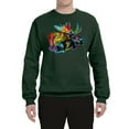thumbnail image 2 of Wild Bobby, Colorful Rainbow Moose Head Wildlife Animal Lover Unisex Crewneck Graphic Sweatshirt, Forest Green, Small, 2 of 3