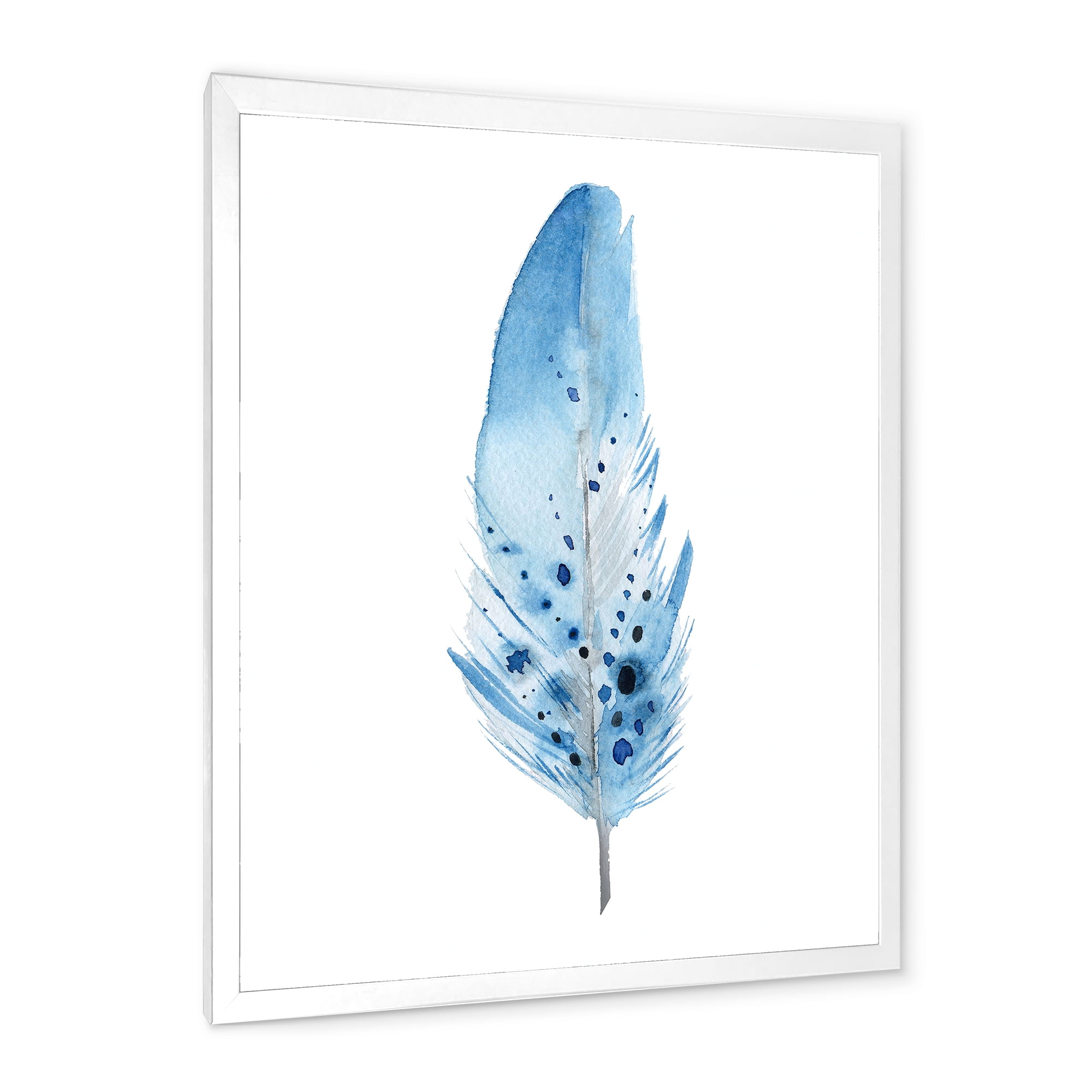Designart 'Abstract Blue Boho Feathers' Bohemian & Eclectic Framed Art Print