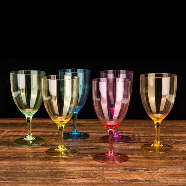6 verres à vin avec pied mulitcolore antidérapants et incassables