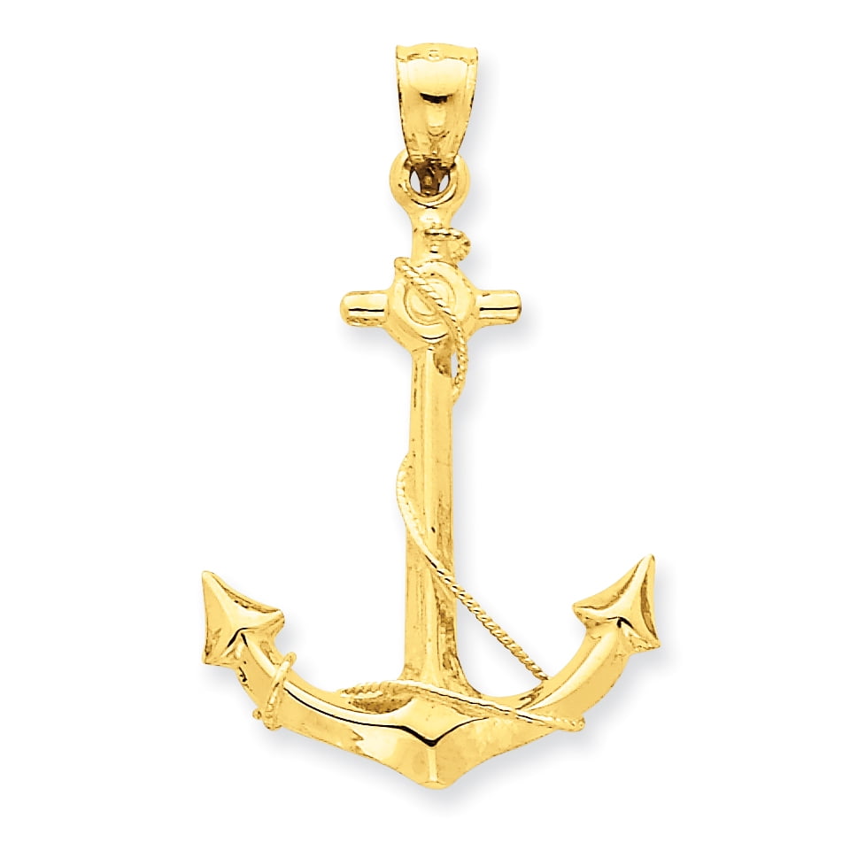 Lex & Lu 14k Yellow Gold 3-D Anchor w/Rope Pendant LAL74068 - Walmart.com