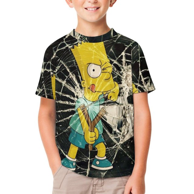 Simpsons Kid Shirts Unisex Casual Tops 3D Print Graphic Tees Short Sleeve T Shirts for Boys Girls 120CM