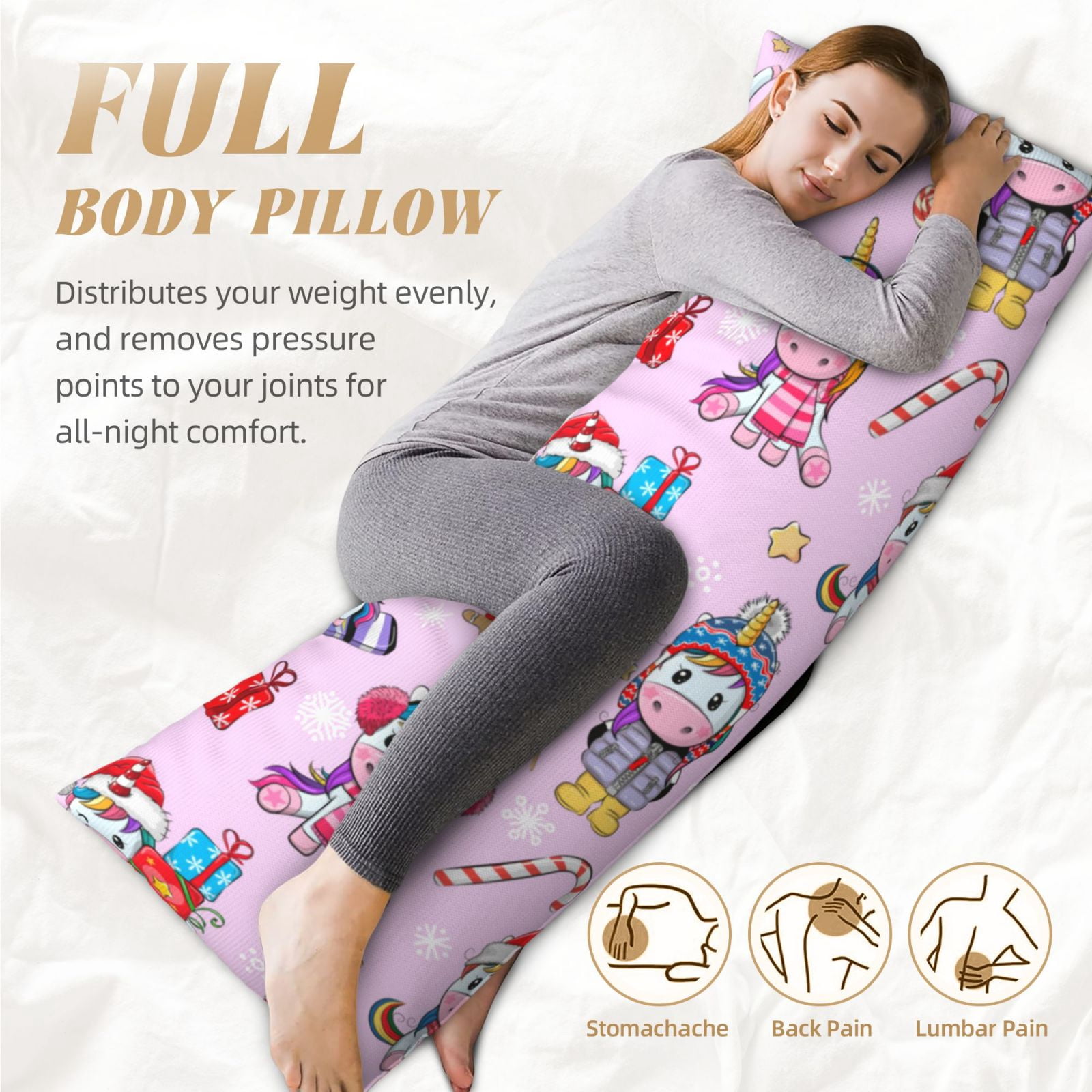 Naloa Christmas Unicorns Super Soft 20x60 Body Pillow Case,Long Side Hidden Zipper（PILLOWS ARE NOT INCLUDED）