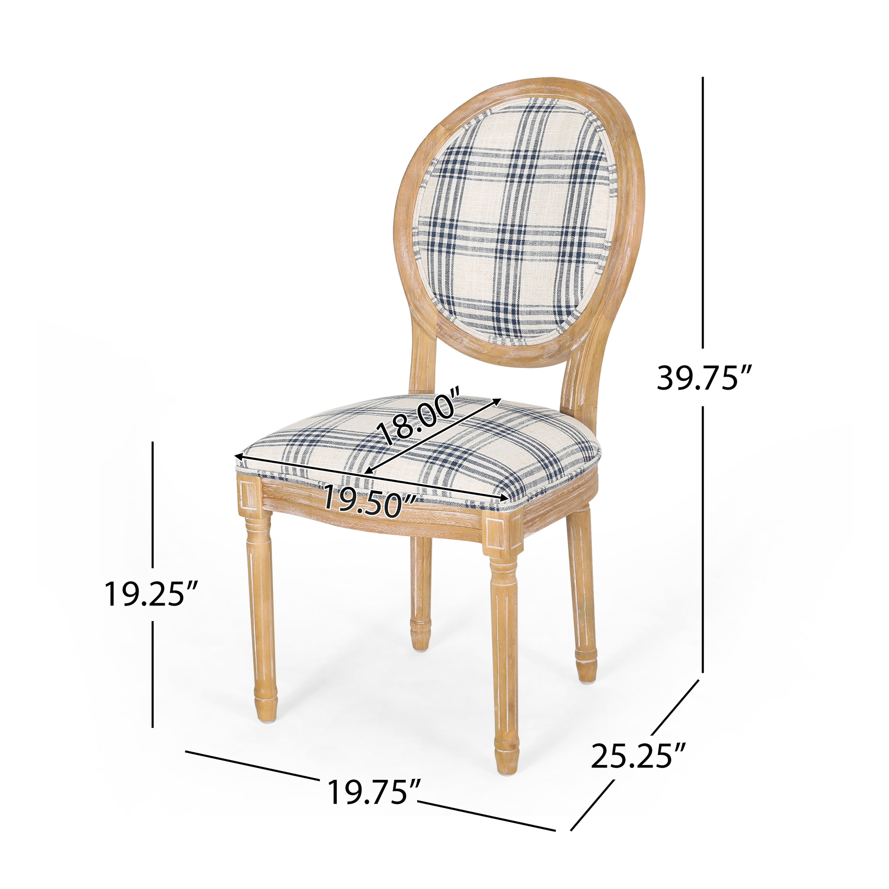 Noble House Karter Indoor French Fabric Dining Chairs, Set of 4, Dark Blue Plaid
