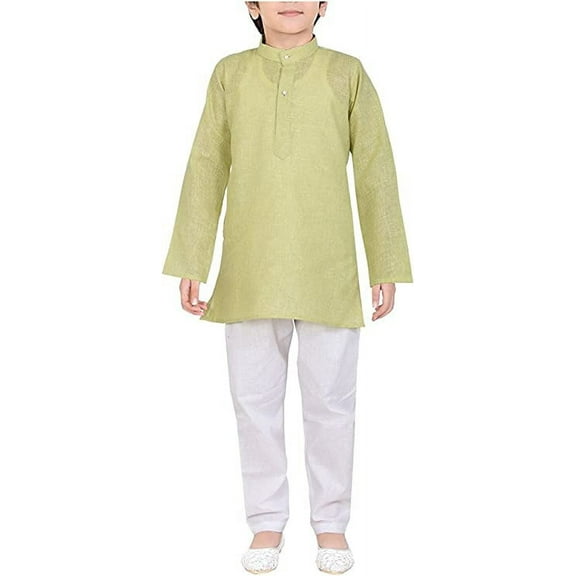 Royal 100% Cotton Kurta Pyjama Set For Kids Green