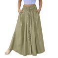 thumbnail image 2 of Women's High Waisted Midi Skirt, Elegant Solid Color Front Button A-Line Skirt with Pockets and Side Slit, Versatile All Seasons Work Skirt for Office and Casual Wear Green XXL, 2 of 9