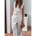 thumbnail image 4 of Women'S 2 Piece Vacation Outfit Striped Button Down Blazer Vest and Long Pants Set White M, 4 of 9