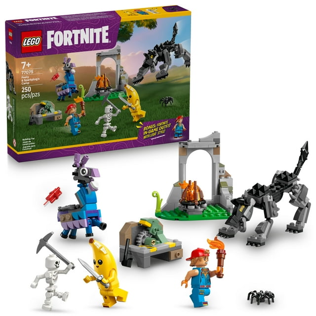 LEGO Fortnite Le Camp de Peely et Sparkplug, Ensemble de Construction de Jeu Vidéo 77075