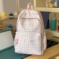 thumbnail image 4 of Polka Dots School Backpack, Multi-layer Backpack with Pendant, Spacious Bag for Shopping Work College, Beige, 4 of 9
