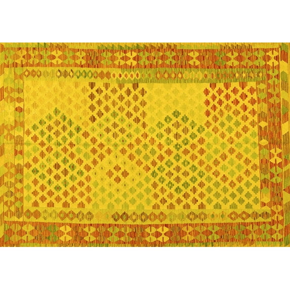 Ahgly Company Machine Washable Indoor Rectangle Southwestern Yellow Country Area Rugs, 4' x 6'