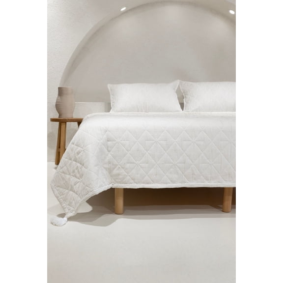 Koza Home Stella Cream Double Bedspread with Diamond Pattern 230x250 2 Pillow 50x70 5028 230 x 250