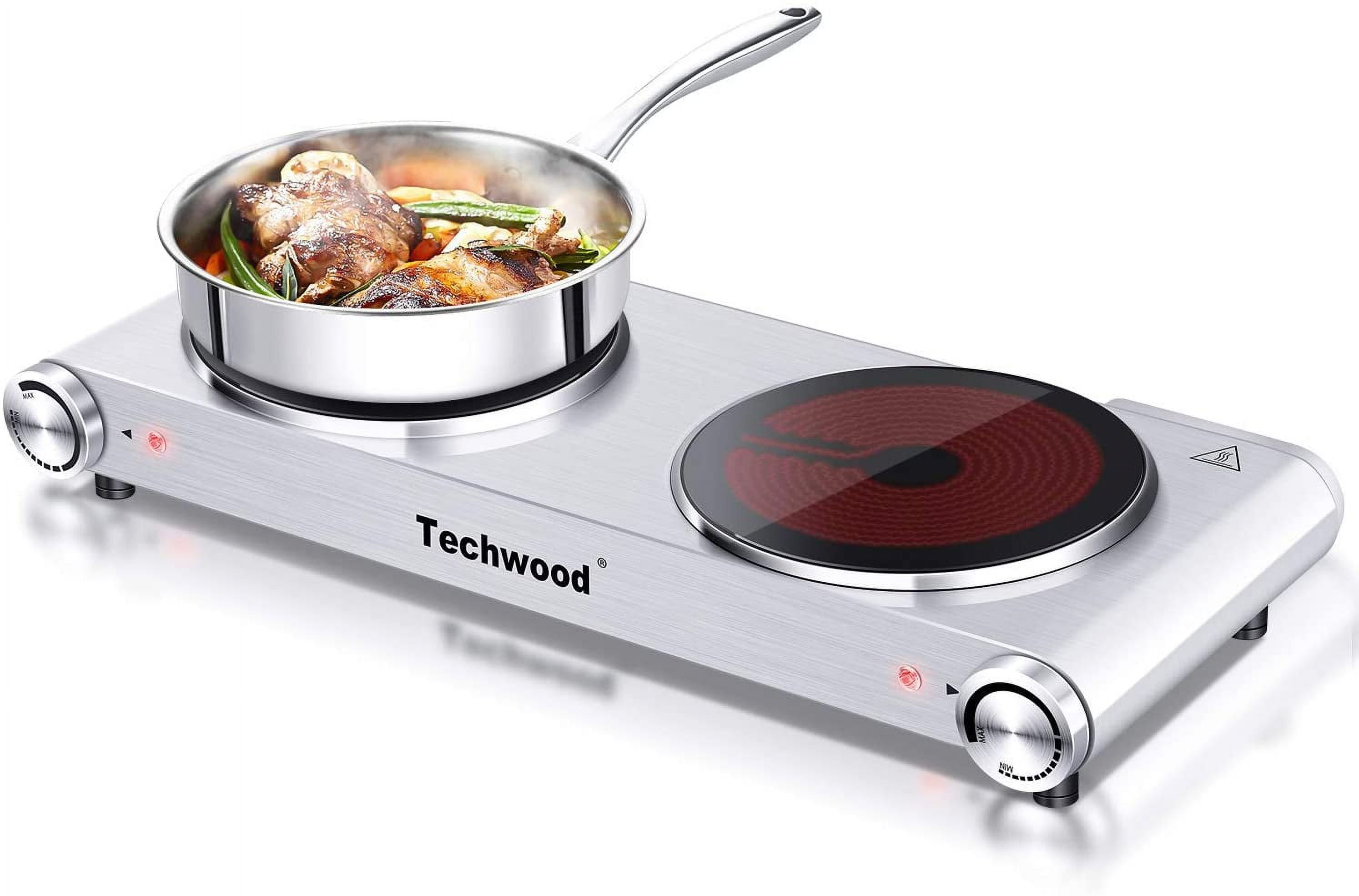 Countertop Stove Double Burner for Cooking, Infrared Ceramic Hot Plates Double Cooktop, Silver, Brushed Stainless Steel Easy To Clean Upgraded Version Stainless Steel Silver Double Burner