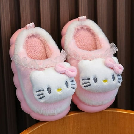 

Sanrio Parent-child Cotton Slippers Hello Kitty Kurome Cinnamoroll Autumn and Winter Home Warm Fur Shoes Winter Baby Fur Slipper