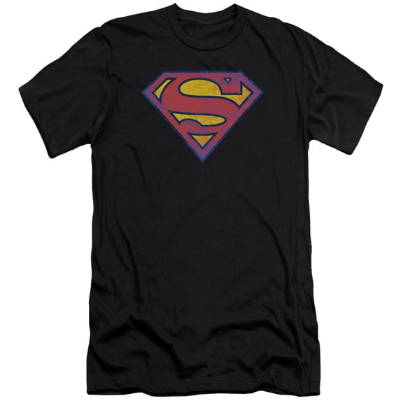 Superman Neon Distress Logo Premium Adult Slim Fit 30/1 T-Shirt Black