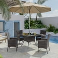 thumbnail image 2 of Gotland 5-Piece Rattan Dining Set Indoor/Outdoor w/Tempered Glass, Removable Cushions & Umbrella Cutout  for Patio, Backyard- Navy, 2 of 8