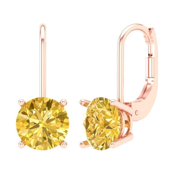 3 ct Lever-Back Drop Dangle Earrings for Women | 7.5mm Round Cut Natural Citrine | 18K Rose Gold