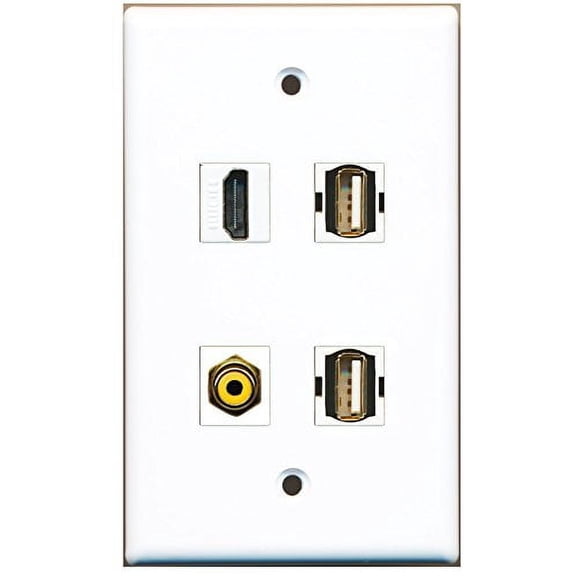 RiteAV - 1 Port HDMI 1 Port RCA Yellow 2 Port USB A-A Wall Plate