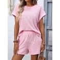 thumbnail image 6 of Women'S Summer 2 Piece Sets Striped Short Sleeve T Shirts and Shorts Loungewear Matching Set Pink XL, 6 of 10