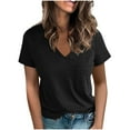 thumbnail image 2 of Tops for Women under $5.00 V-Neck Raglan Slit Short Sleeve T-Shirt Casual Summer Top Black L, 2 of 6