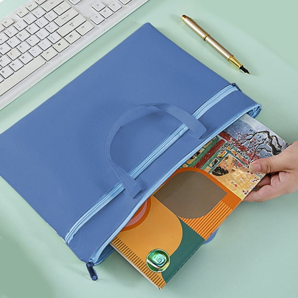 Bolsa de archivo impermeable con cremallera de doble bolsillo grande con asa, tamaño A4, portadocumentos plegables para viaje y oficina, bolsa de documentos de tela Oxford