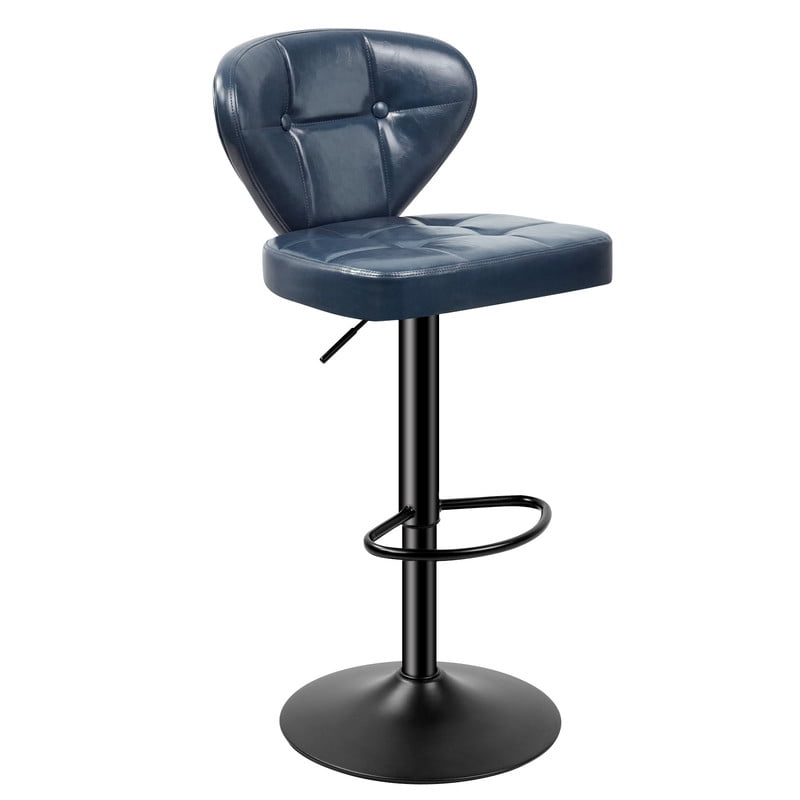 Hawsaiy Vintage Style Leather Bar Stool Set of 4 with Button-Tufted Design,Blue