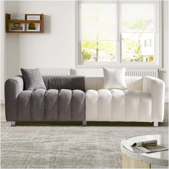 JERFIT Modern Velvet 3-Seater Sofa Couch with Pillows for Living Room, Plush Upholstered Loveseat, Sturdy Metal Legs