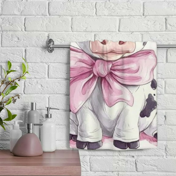 ZFLMY Kawaii Cow Hand Towel 100% Polyester Kitchen Towels Funny Design 29.5x13.8 inches 29.5x13.8in