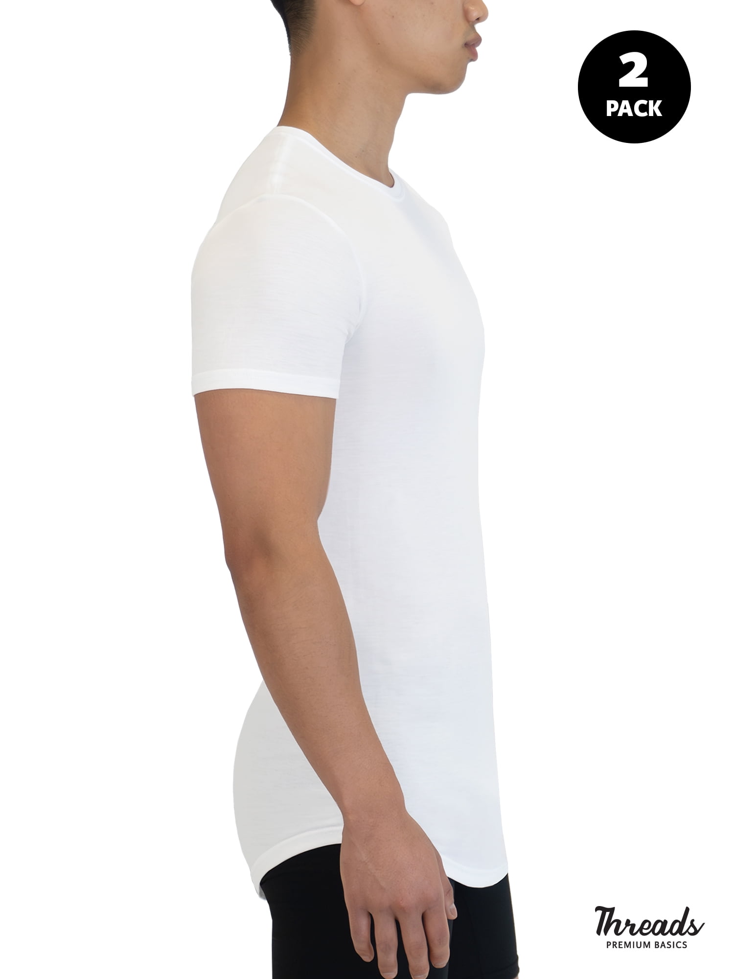 Threads Men's, Ultra-Soft Crewneck T-Shirt, Moisture Wicking, Anti-Odor, 2-Pack, Classic White