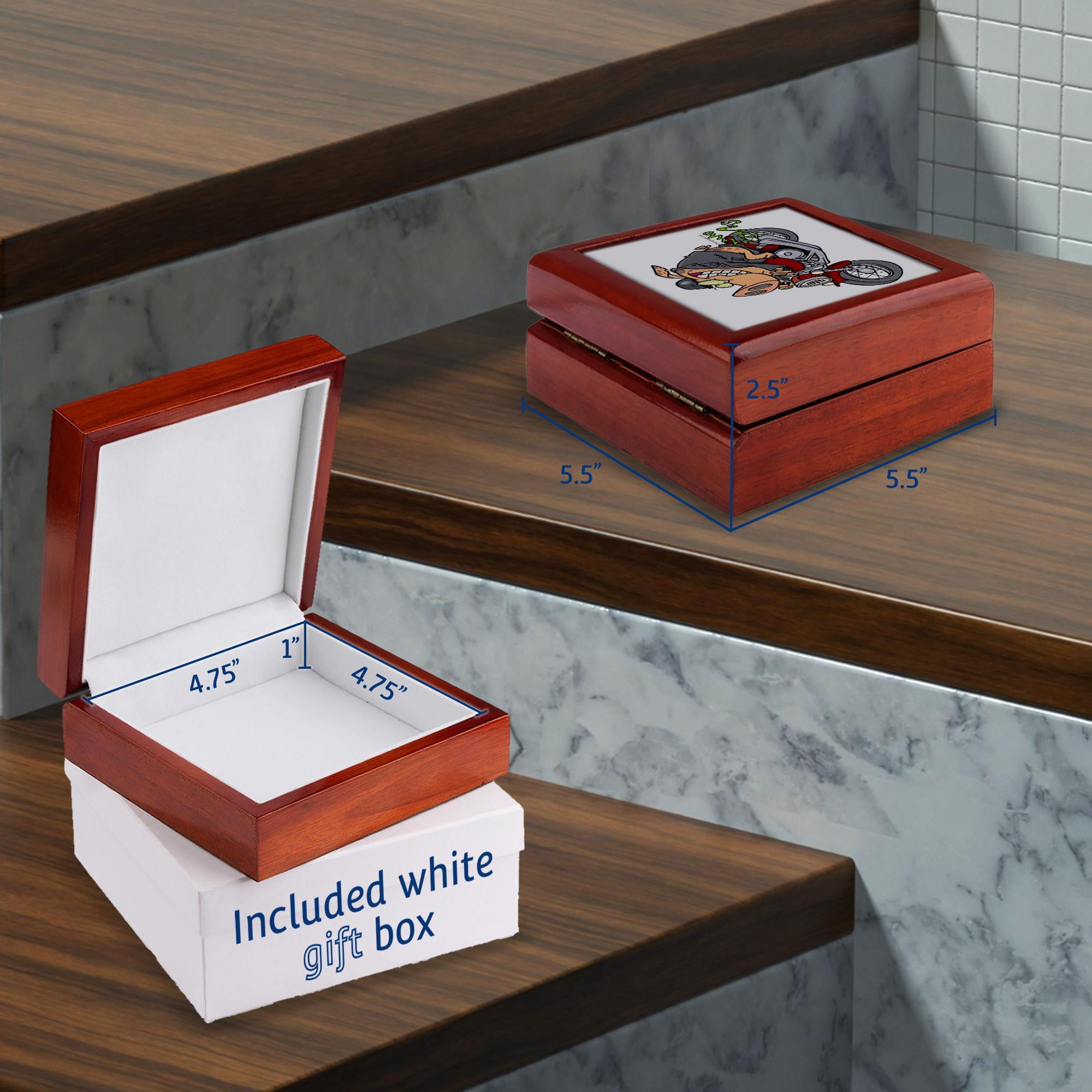 3dRose, Biker Hog Pig Cartoon, Jewelry Box 5.5x5.5 inch with 4 inch tile