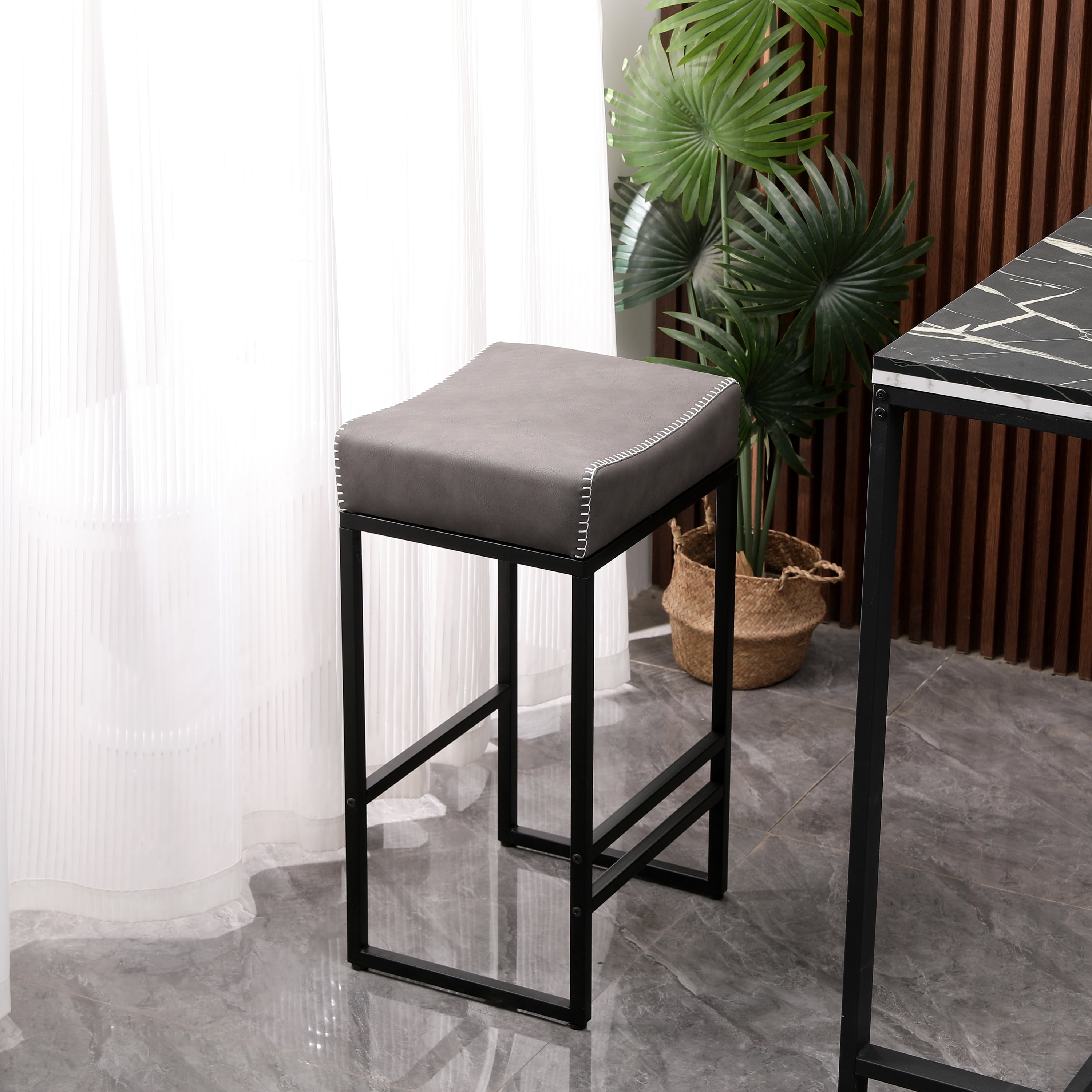 Yardi Yard Modern PU Leather Counter Height Bar Stools Set of 2, Upholstered Accent Stool with Footrest, Gray Yardi Yard Modern PU Leather Counter Height Bar Stools Set of 2, Upholstered Accent Stool with Footrest, Gray